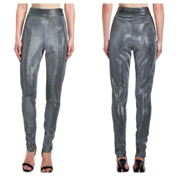 ERMANNO SCERVINO SILVER WOVEN METALLIC LEGGINGS HIGH...